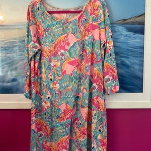 Lilly Pulitzer flamingo dress.